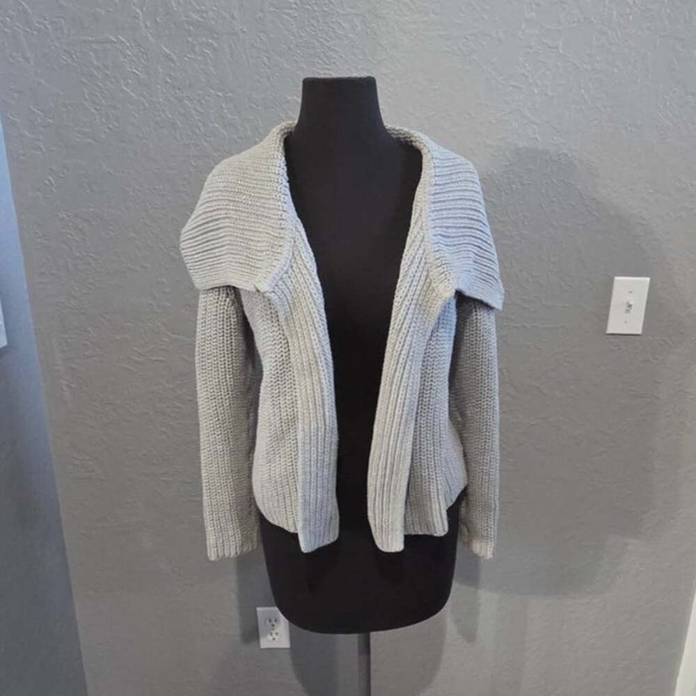 Talbots Light Gray Cotton Cable Knit Heavy Cardigan - MP